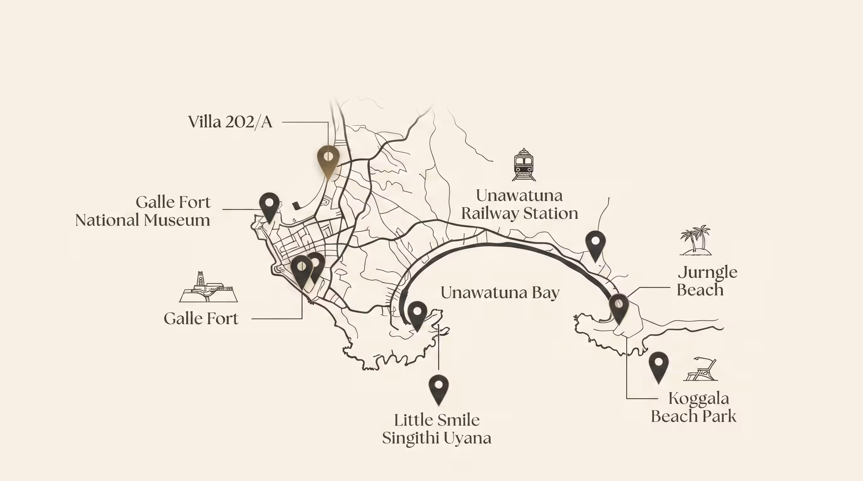 Jungle Joy location map — Unawatuna, Sri Lanka